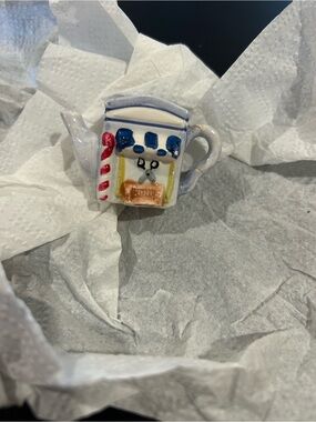 Red Rose Mini Ceramic Teapot Figurine - White with Blue & Red Accents